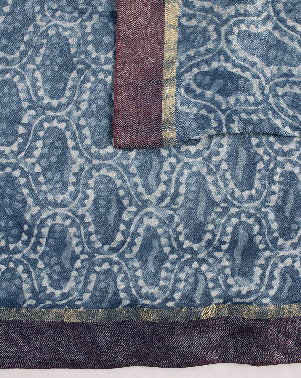 Indigo Hand Block BordeTwill Cotton Fabric - Fabriclore.com