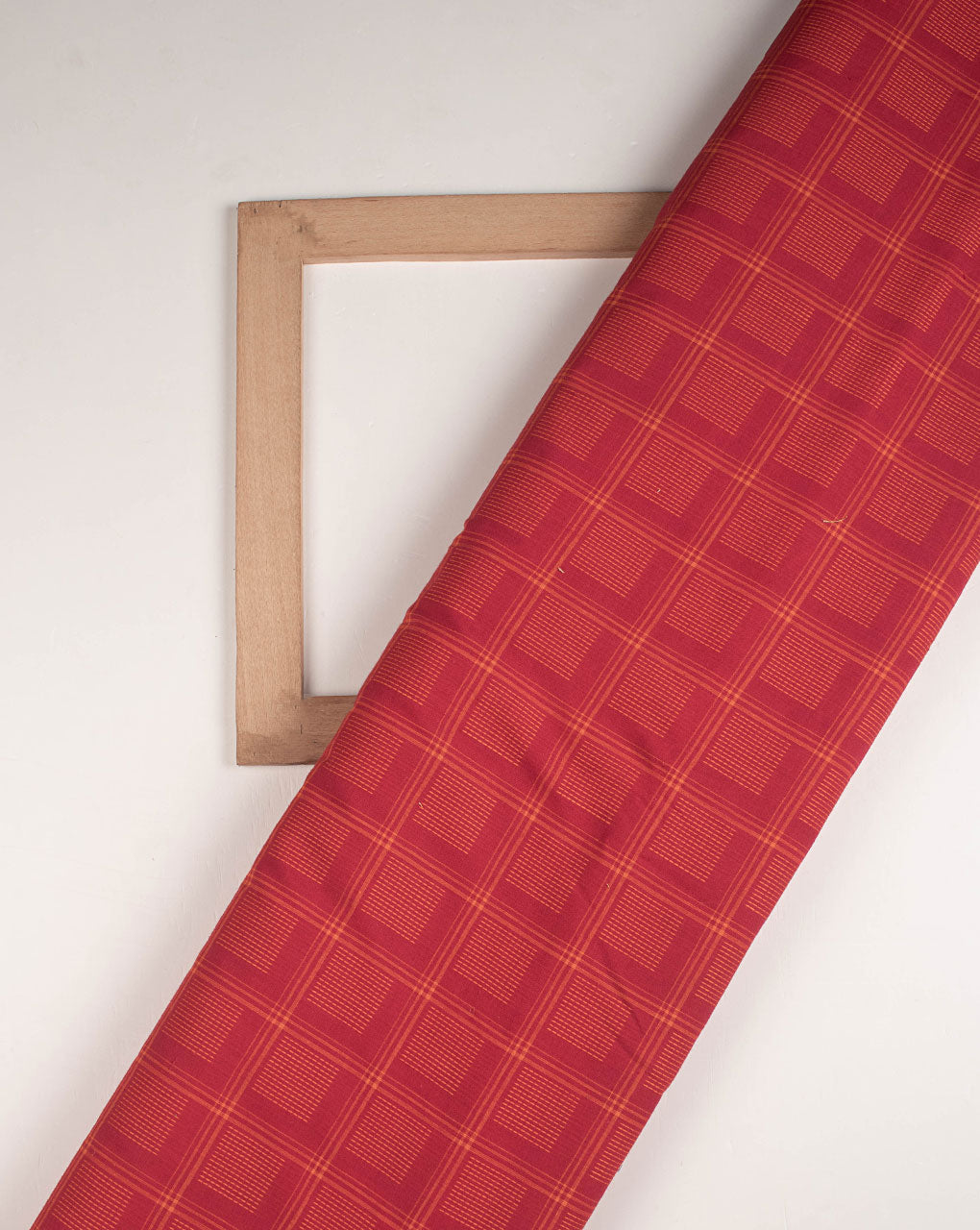 Checks Woven Kantha Loom Textured Cotton Fabric - Fabriclore.com