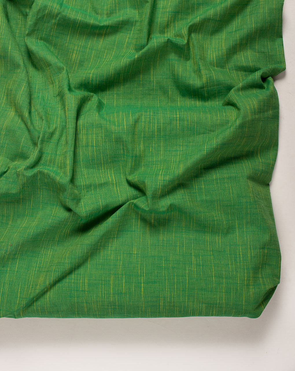 ( Pre Cut 1 MTR ) Green Plain Woven Loom Textured Cotton Fabric