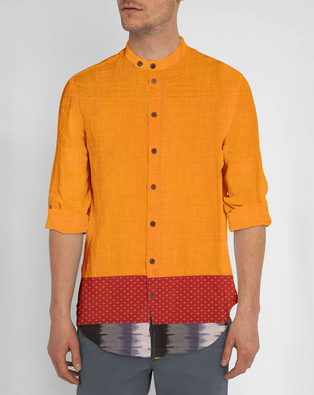 Orange Plain Woven Loom Textured Cotton Fabric - Fabriclore.com