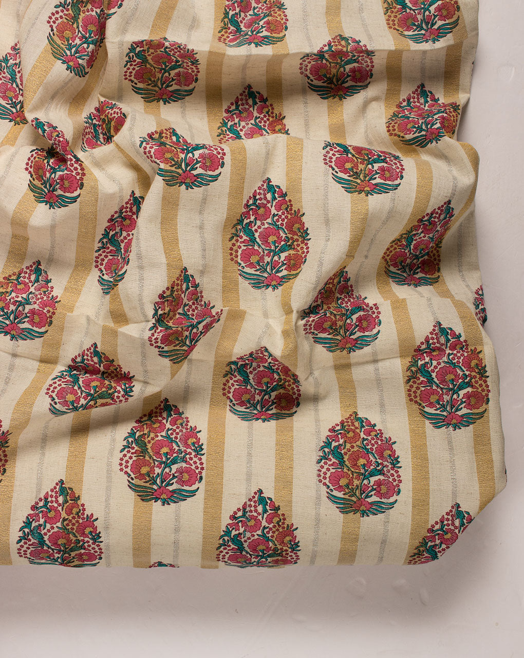 ( Pre Cut 1.25 MTR ) Boota Screen Print Zari Loom Textured Cotton Fabric
