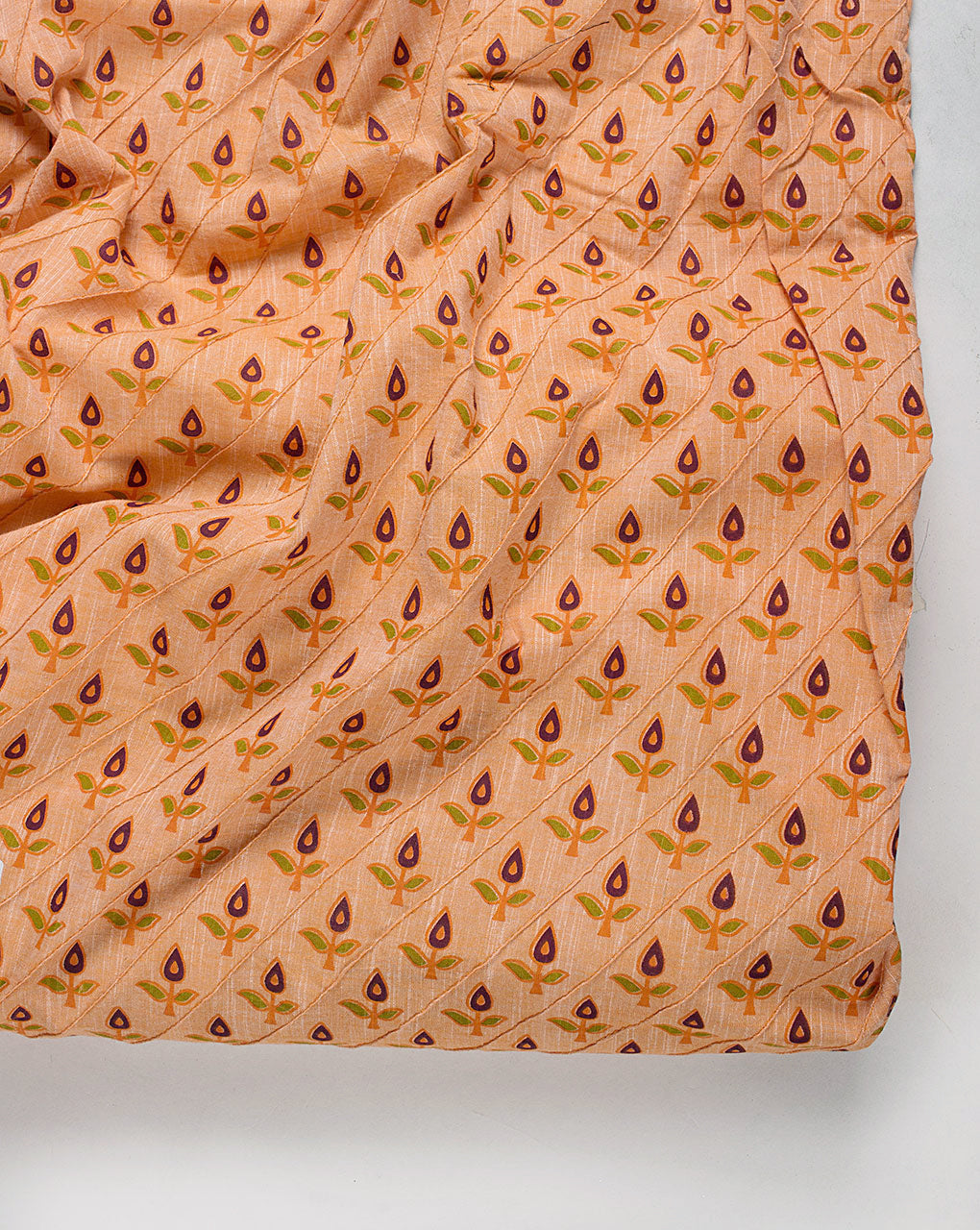 ( Pre Cut 65 CM ) Screen Print Pin-Tucks Loom Textured Cotton Fabric
