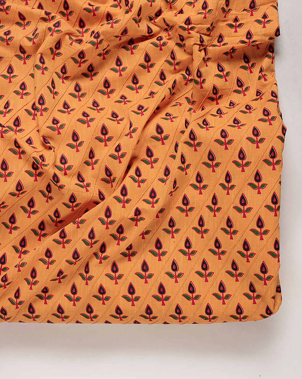 ( Pre Cut 1.75 MTR ) Screen Print Pin-Tucks Loom Textured Cotton Fabric