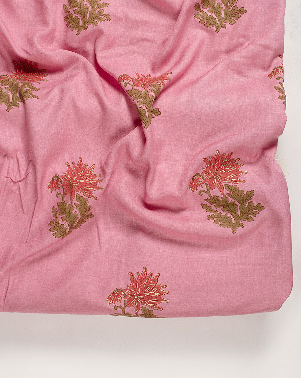 ( Pre Cut 80 CM ) Mughal Foil Hand Block Slub Rayon Fabric