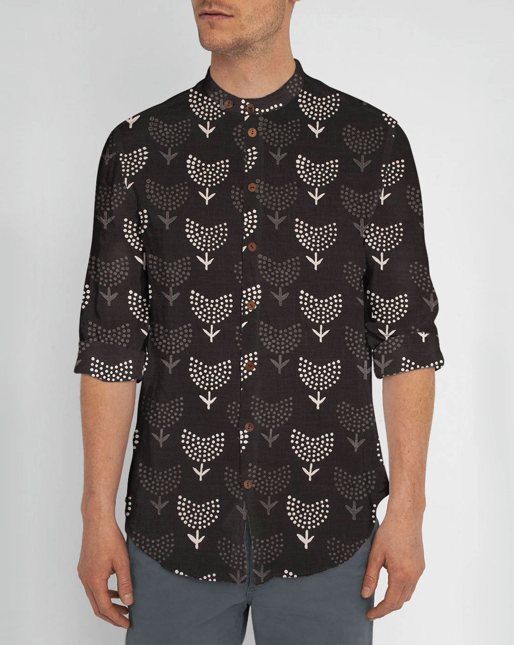 Monochrome Hand Block Slub Rayon Fabric - Fabriclore.com