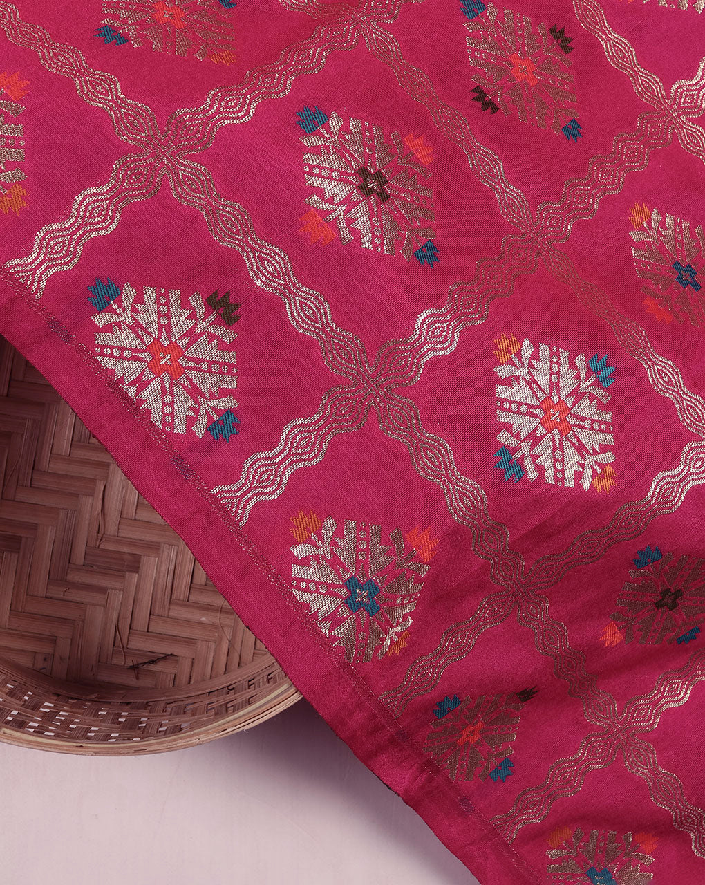 Zari Jacquard Pure Taffeta Silk Fabric - Fabriclore.com