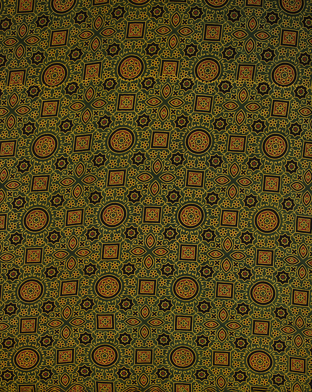 Natural Dye Ajrak Screen Print Rayon Fabric - Fabriclore.com